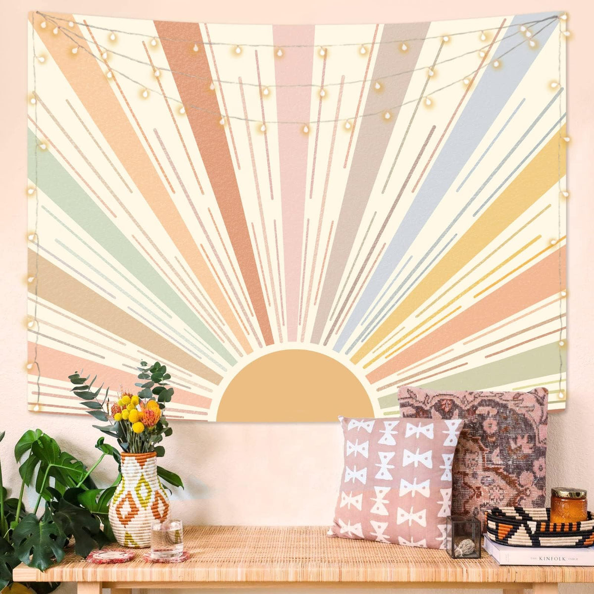 Kanuyee Boho Sun Tapestry Wall Hanging, Retro 70s Abstract Striped Aesthetic Sunrise Vintage Tapestries for Bedroom Living Room 36×48 inch