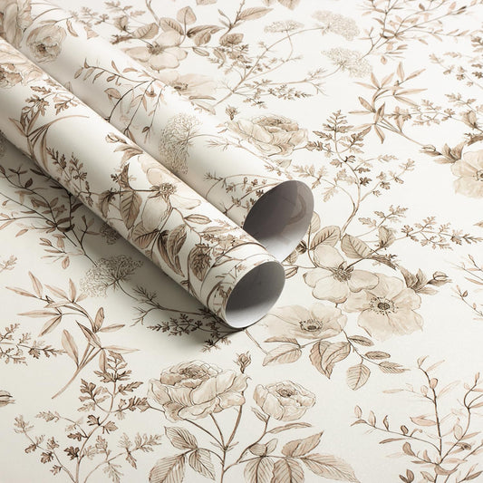 Erfoni Boho Floral Peel and Stick Wallpaper Beige Flower Leaf Contact Paper
