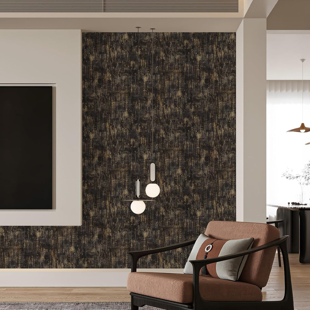 JiffDiff Vintage Metallic Peel and Stick Wallpaper Industrial Metallic Concrete Wall Paper Modern Stick on Wallpaper Self Adhesive Contact Paper(17.3" x 1200" Black Gold)