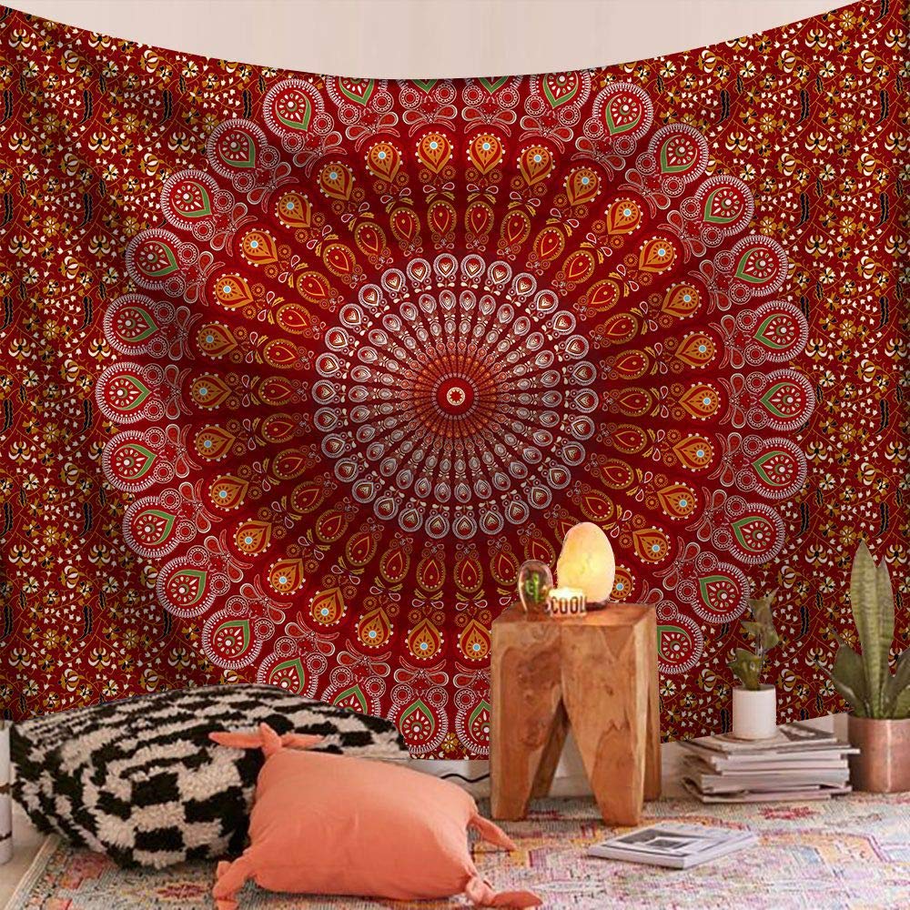FENDROM Popular Handicrafts Indian hippie Bohemian Psychedelic Peacock Mandala Wall hanging College Dorm Beach Throws Table Cloth Bedding Tapestry