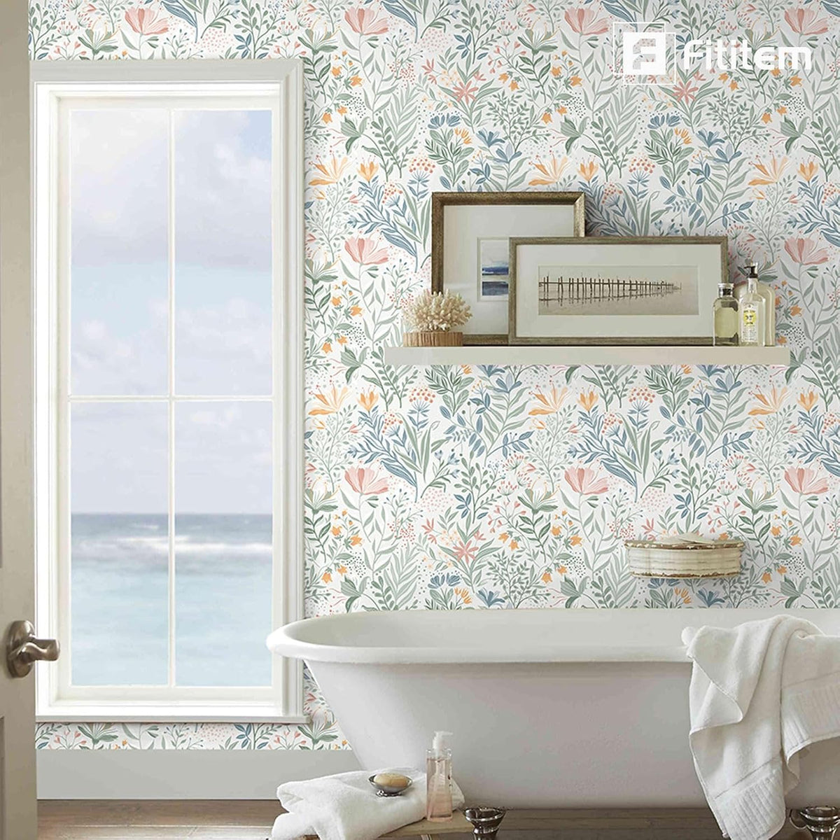 Fititem Floral Peel and Stick Wallpaper Boho Modern Wall Paper 17.3”×393”
