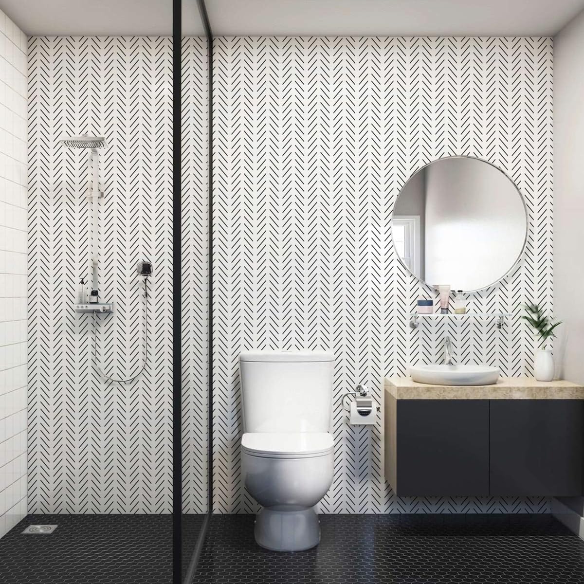 Erfoni Black and White Peel and Stick Wallpaper Herringbone Contact Paper