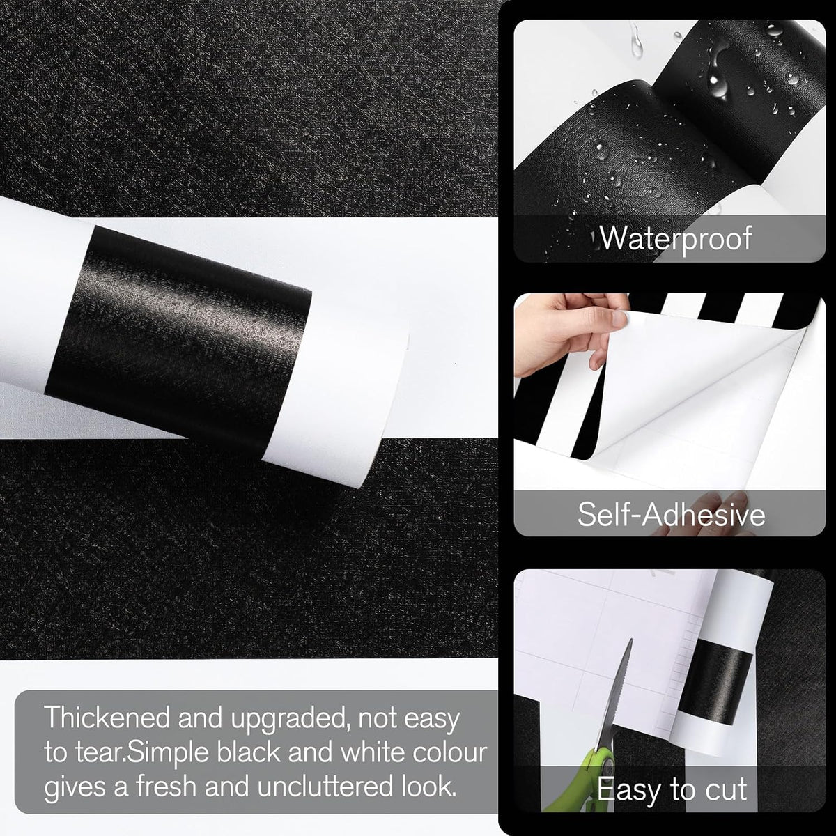 17.3”x120” Black and White Striped Wallpaper Peel and Stick Wallpaper Self-Adhesive Removable Waterproof Wall Paper for Walls Modern Vinyl Film