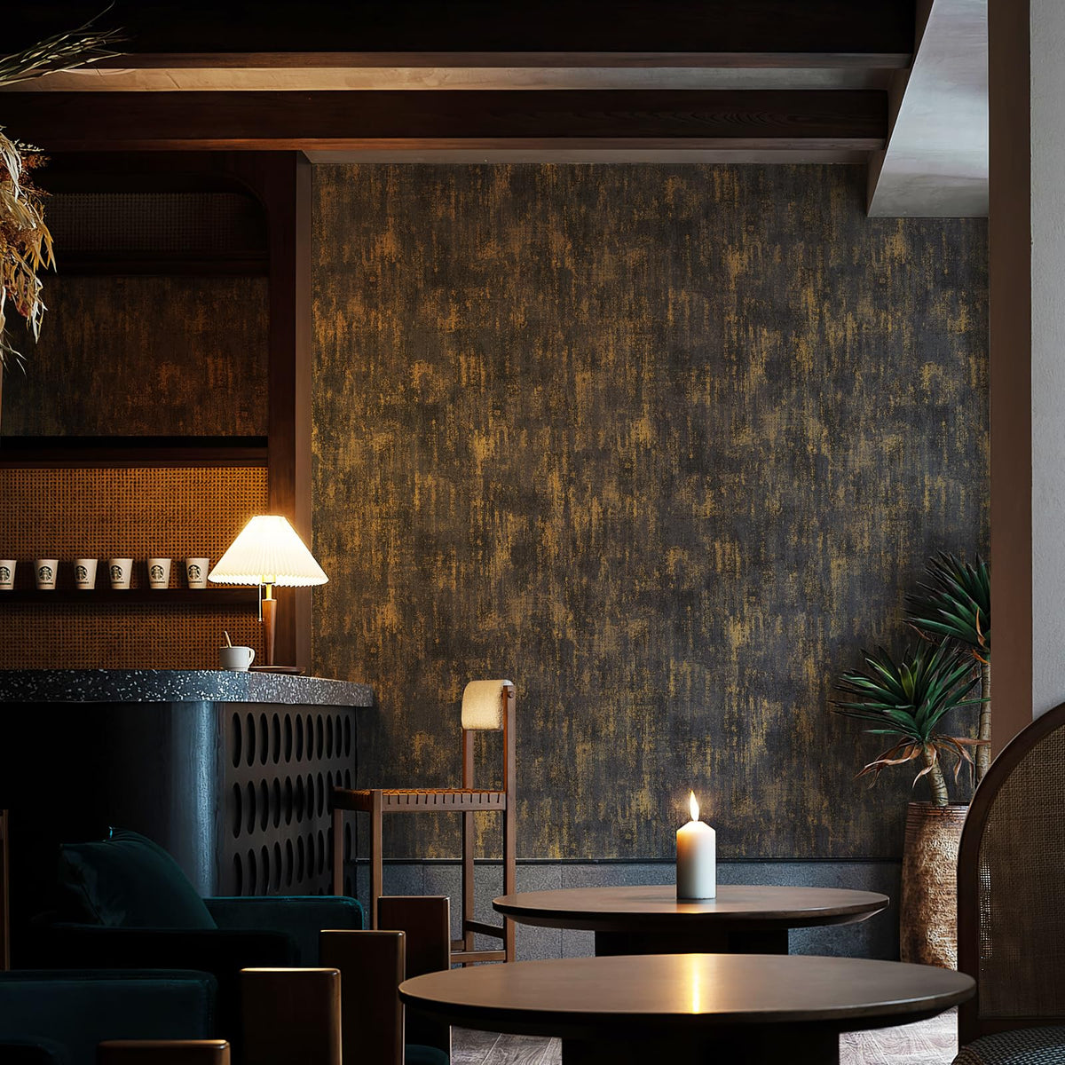 JiffDiff Vintage Metallic Peel and Stick Wallpaper Industrial Metallic Concrete Wall Paper Modern Stick on Wallpaper Self Adhesive Contact Paper(17.3" x 1200" Black Gold)