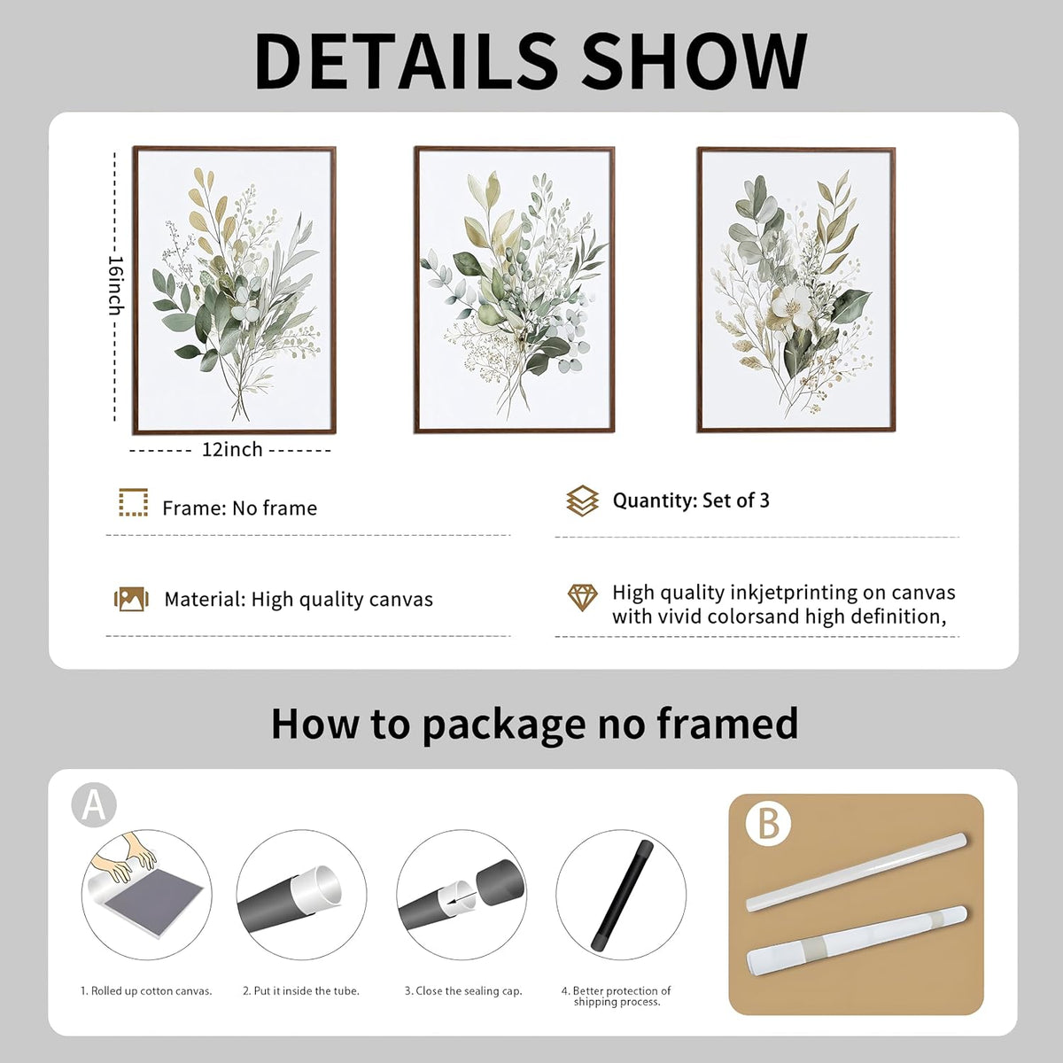 tgguytiy Sage Green Botanical Wall Art Set of 3, Eucalyptus Leaf Boho Plant Posters for Bedroom Living Room Bathroom Decor, 12x16 Inch Unframed Prints