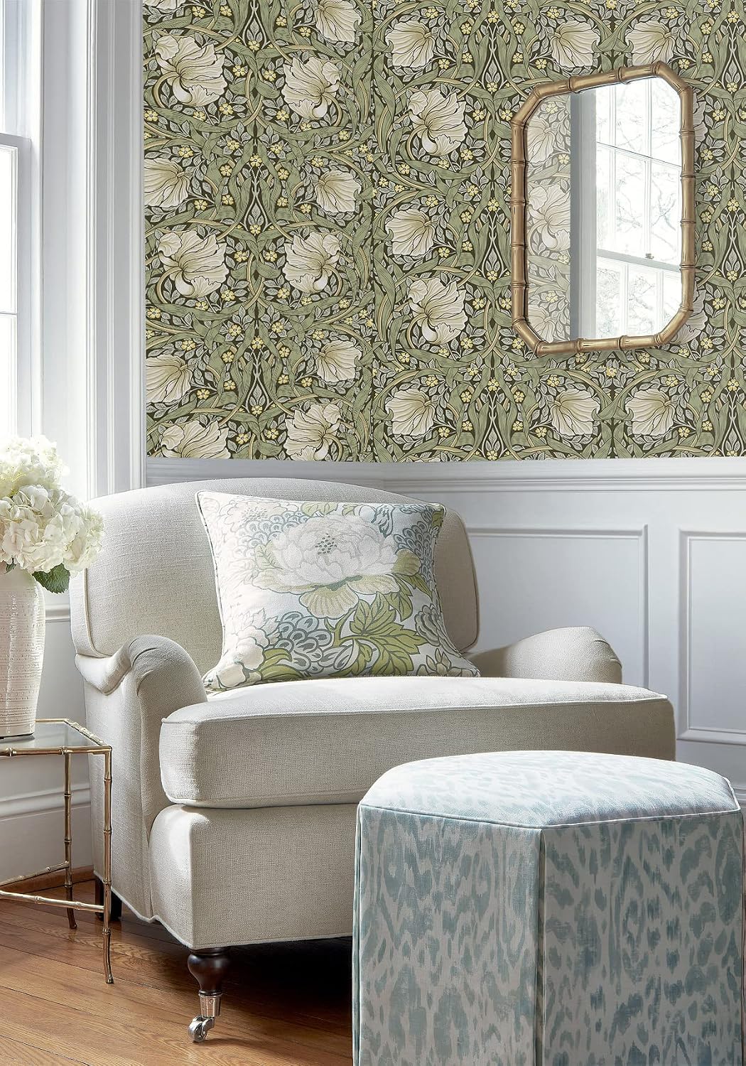HAOKHOME William Morris Wallpaper Vintage Wall Paper Sage Green Removable