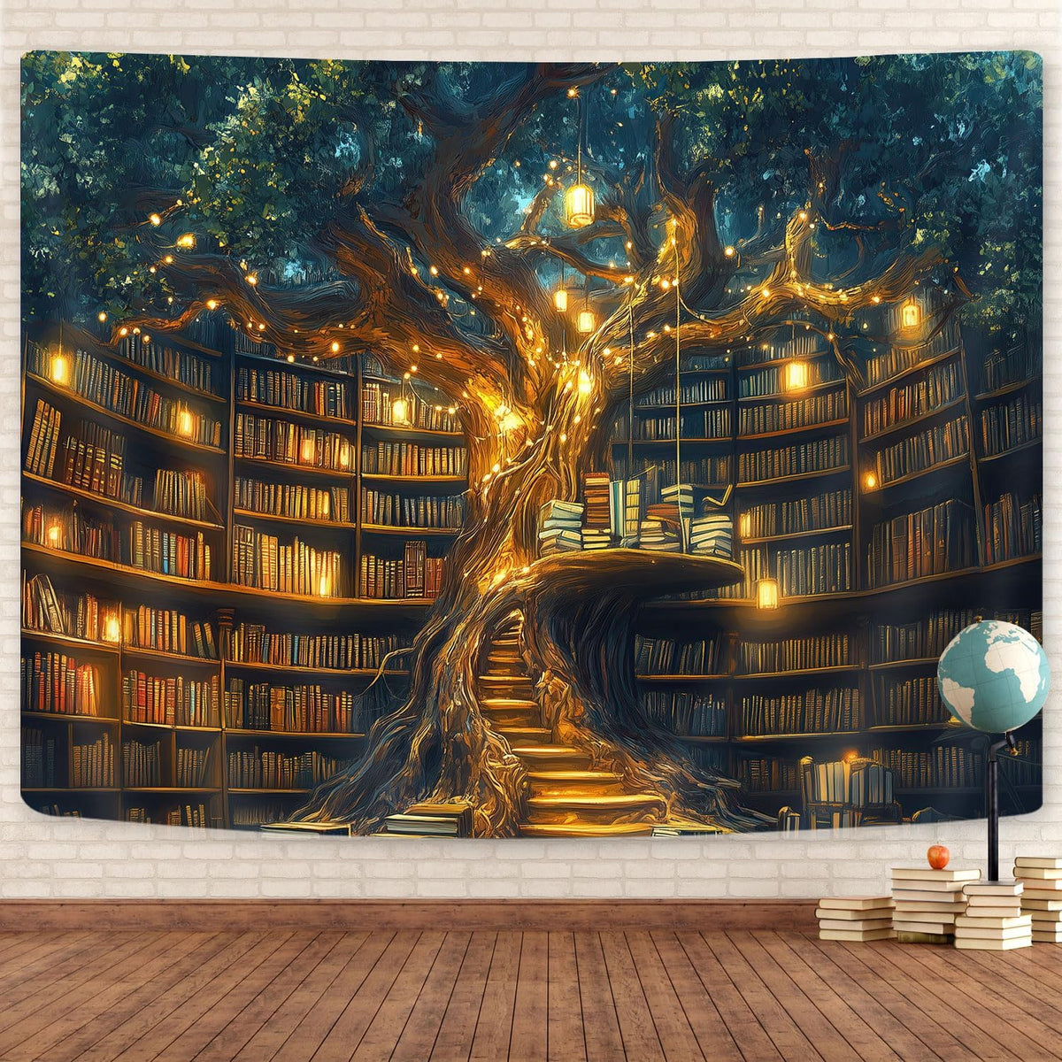 GOAOK Fantasy Library Tapestry For Classroom, Mysterious Tree Magic Bookshelf Aesthetic Tapestries, Witchy Fairytale Tree Vintage Bookshelf Book Art Tapestry Wall Hanging College Room Bedroom, 60"X40"