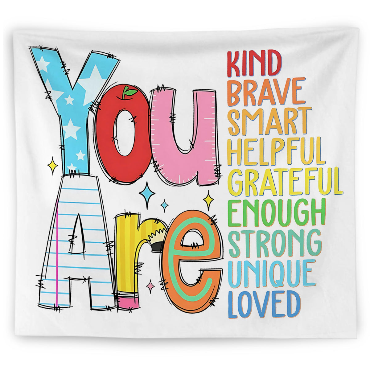 WNAGT Positive Affirmations for Kids Tapestry Wall Hanging, Kids Affirmation Wall Decor, You Are Kind Brave Smart Inspirational Wall Blanket Decor for Kid Room Classroom Nursery Playroom, 50x60 Inch