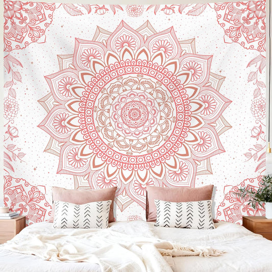 Apdidl Pink Boho Wall Tapestry for Bedroom,Mandala Bohemian Tapestries Girl