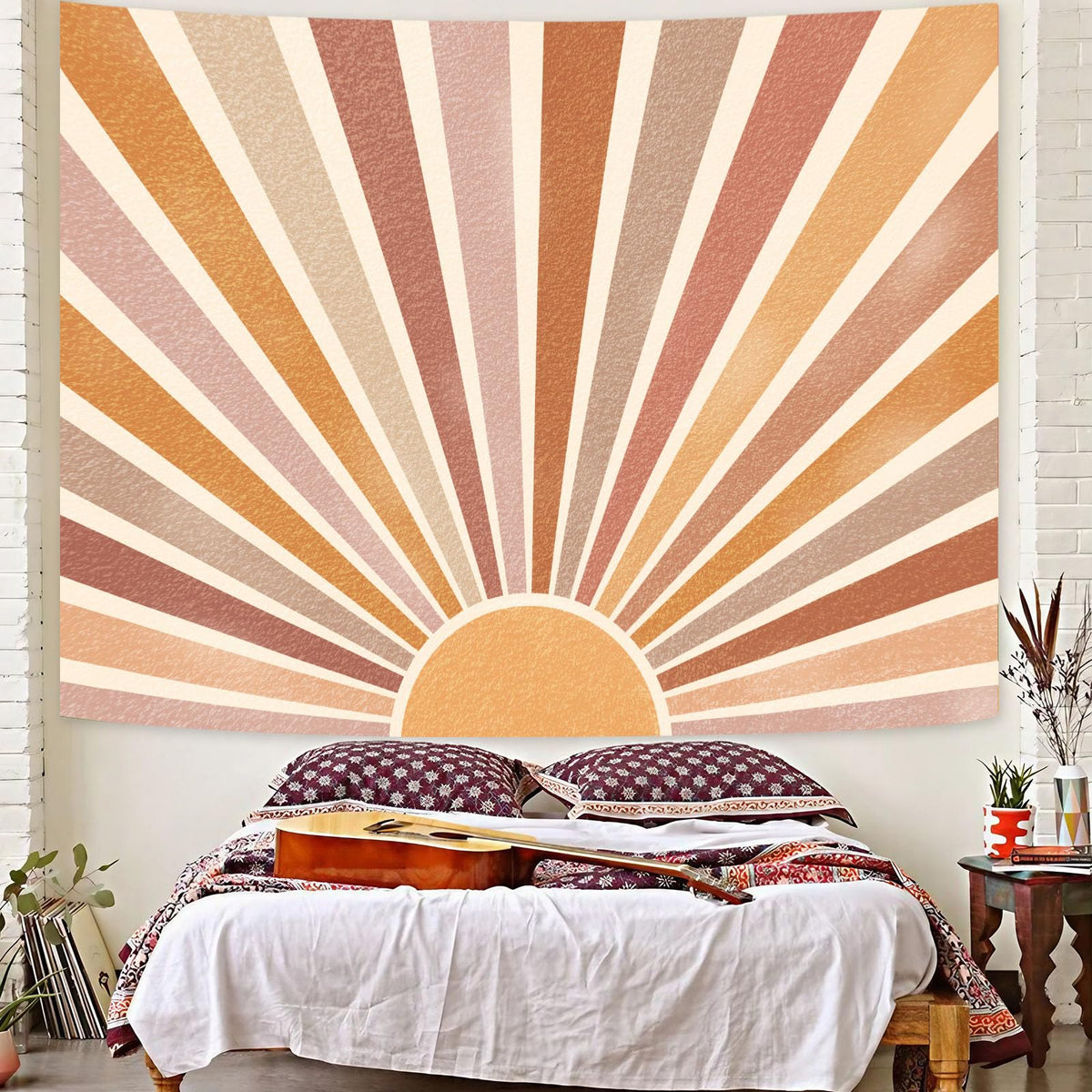Kanuyee Boho Sun Tapestry Wall Hanging, Retro 70s Abstract Striped Aesthetic Sunrise Vintage Tapestries for Bedroom Living Room 36×48 inch