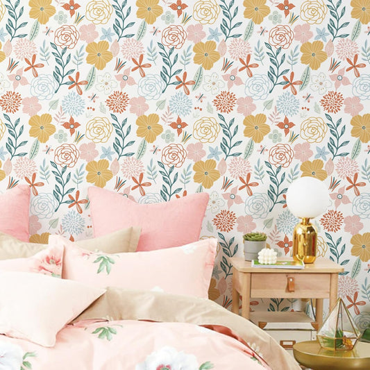 WENMER Vintage Floral Peel and Stick Wallpaper Boho Flower Contact Paper 17.7" x 118" Pink Self Adhesive Wall Paper Removable Vinyl for Bedroom Bathroom Cabinet Shelf Decor