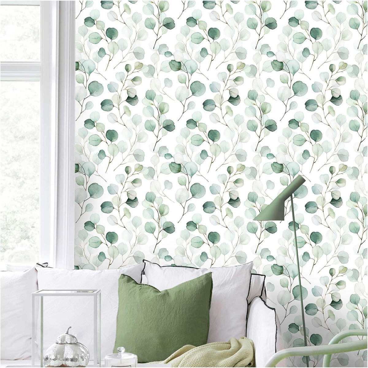 HAOKHOME Green Peel and Stick Wallpaper Botanical Leaf for Bathroom Nursery