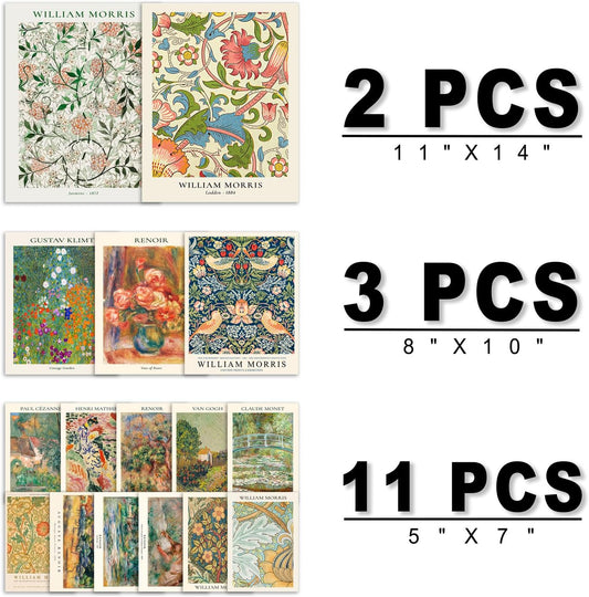 ANERZA 16 PCS Vintage Eclectic Wall Art Decor, William Morris Wall Prints for Bedroom, Posters for Room Aesthetic, Wall Collage Kit Pictures for Living Room, Colorful Dorm Gallery Home Decor