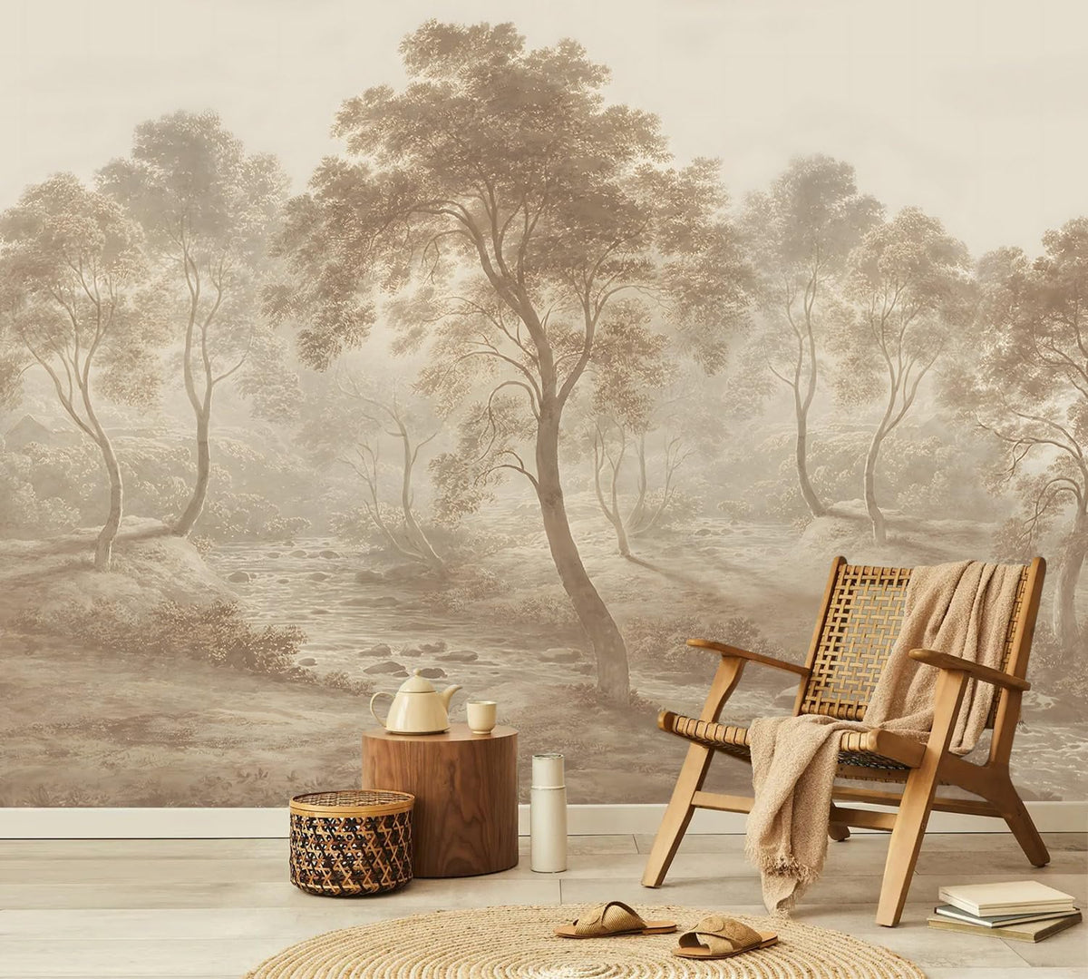 YQWDMX - Beige Forest Peel and Stick Wallpaper Jungle Self-Adhesive Mural for Living Room ZY12 L