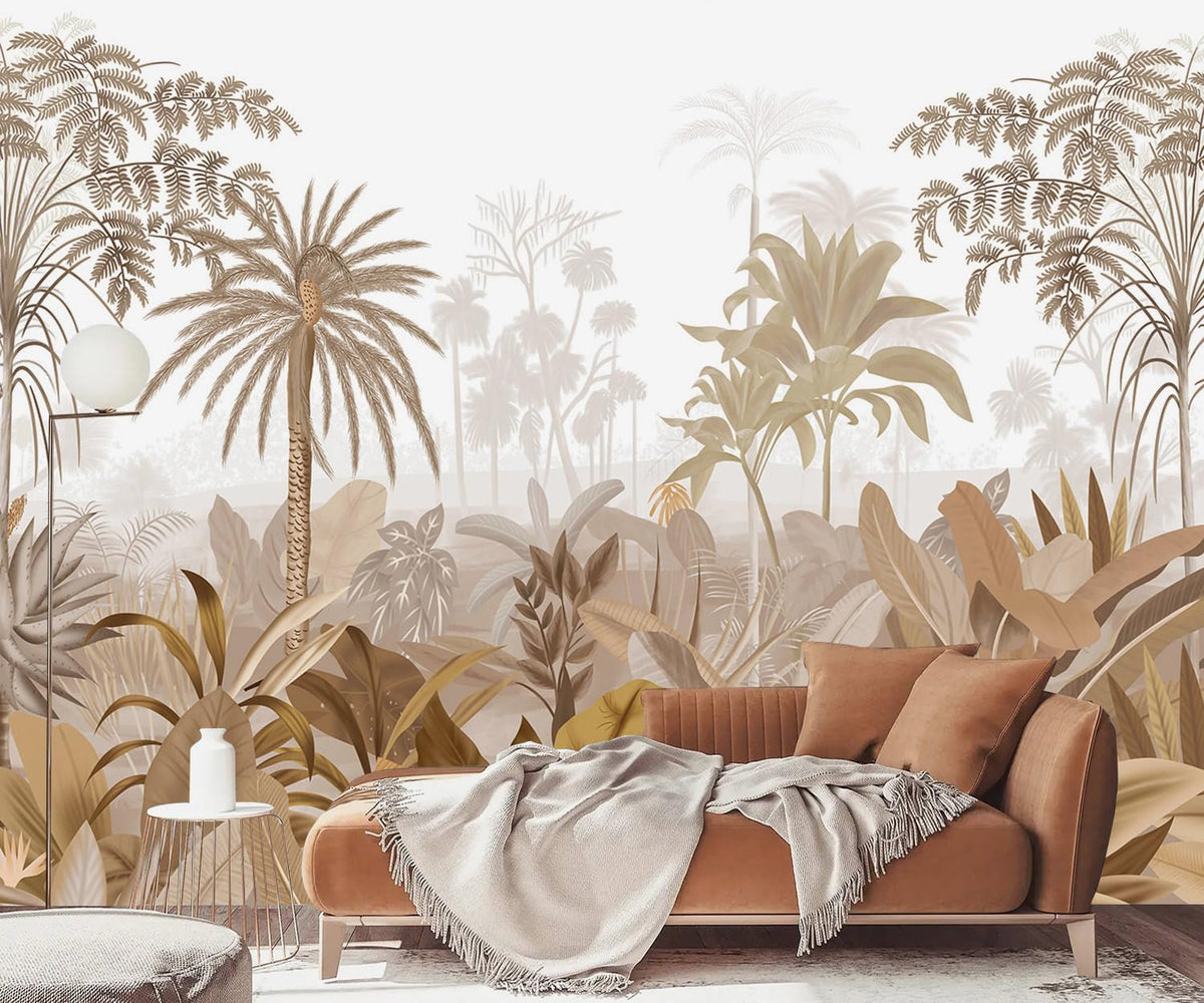 YQWDMX - Beige Forest Peel and Stick Wallpaper Jungle Self-Adhesive Mural for Living Room ZY12 L