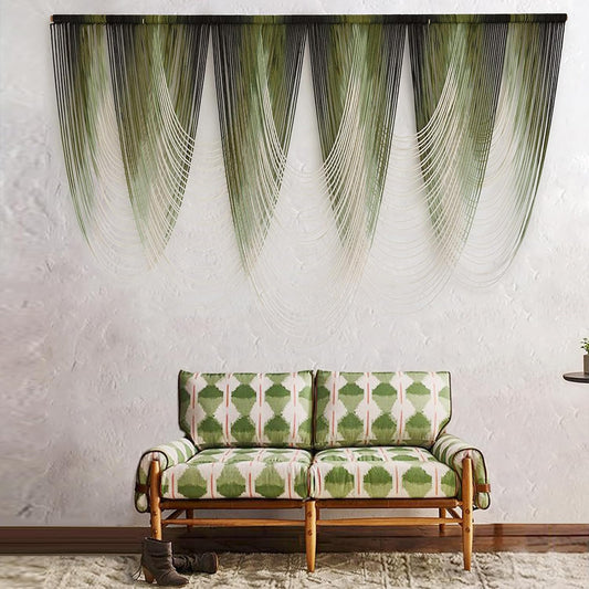 Macrame Wall Hanging Dip-Dyed Green Fiber Art Boho Wall Decor 57" W*41" L