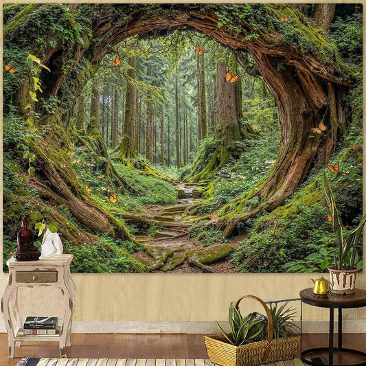 Accnicc Forest Tapestry Green Nature Tree Wall Tapestry for Bedroom Aesthetic Jungle Outdoor Landscape Small Tapestries Wall Hanging for Dorm Living Room Decor 48 x 36 Inch