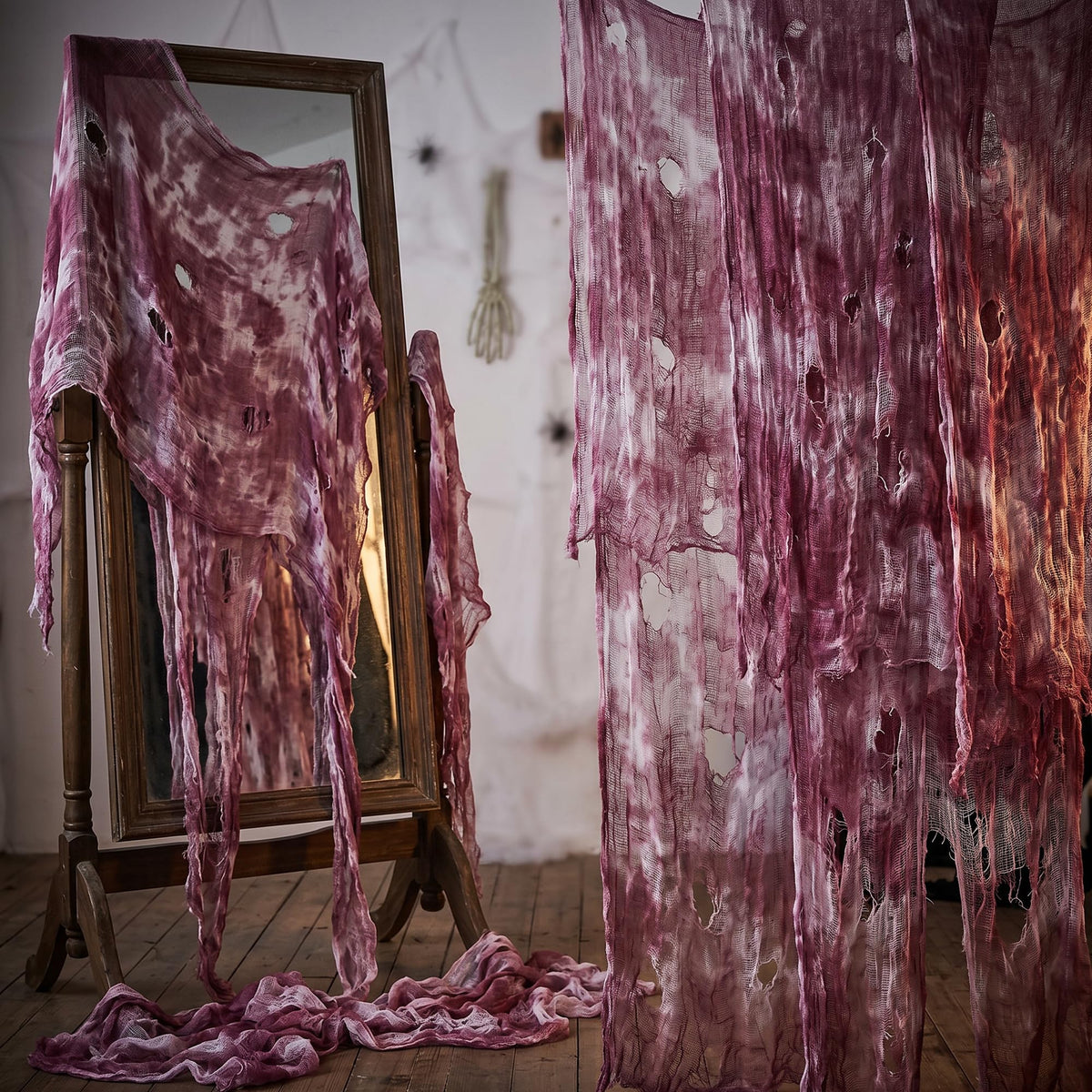 RunNico 197" x 85" Halloween Creepy Cloth - Halloween Spooky Fabric Cloth - Scary Gauze Blood Creepy Cloth for Haunted House Halloween Party Yard Wall Doorway Outdoors Decoration