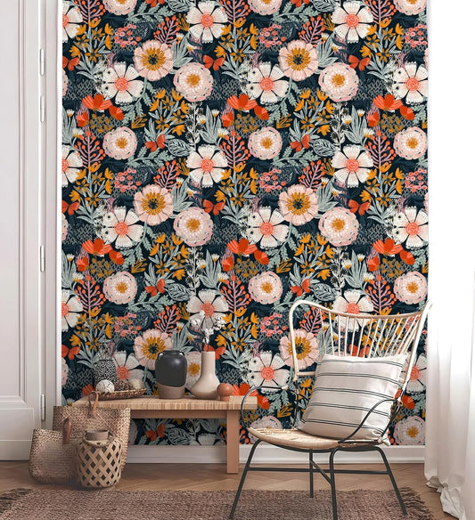 HAOKHOME Floral Wallpaper Peel and Stick Boho Pink Bathroom Contact Paper