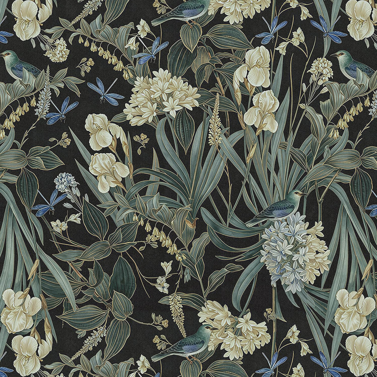 Floral Wallpaper Peel and Stick Flower Bird Blue Vinyl 17in x 118in