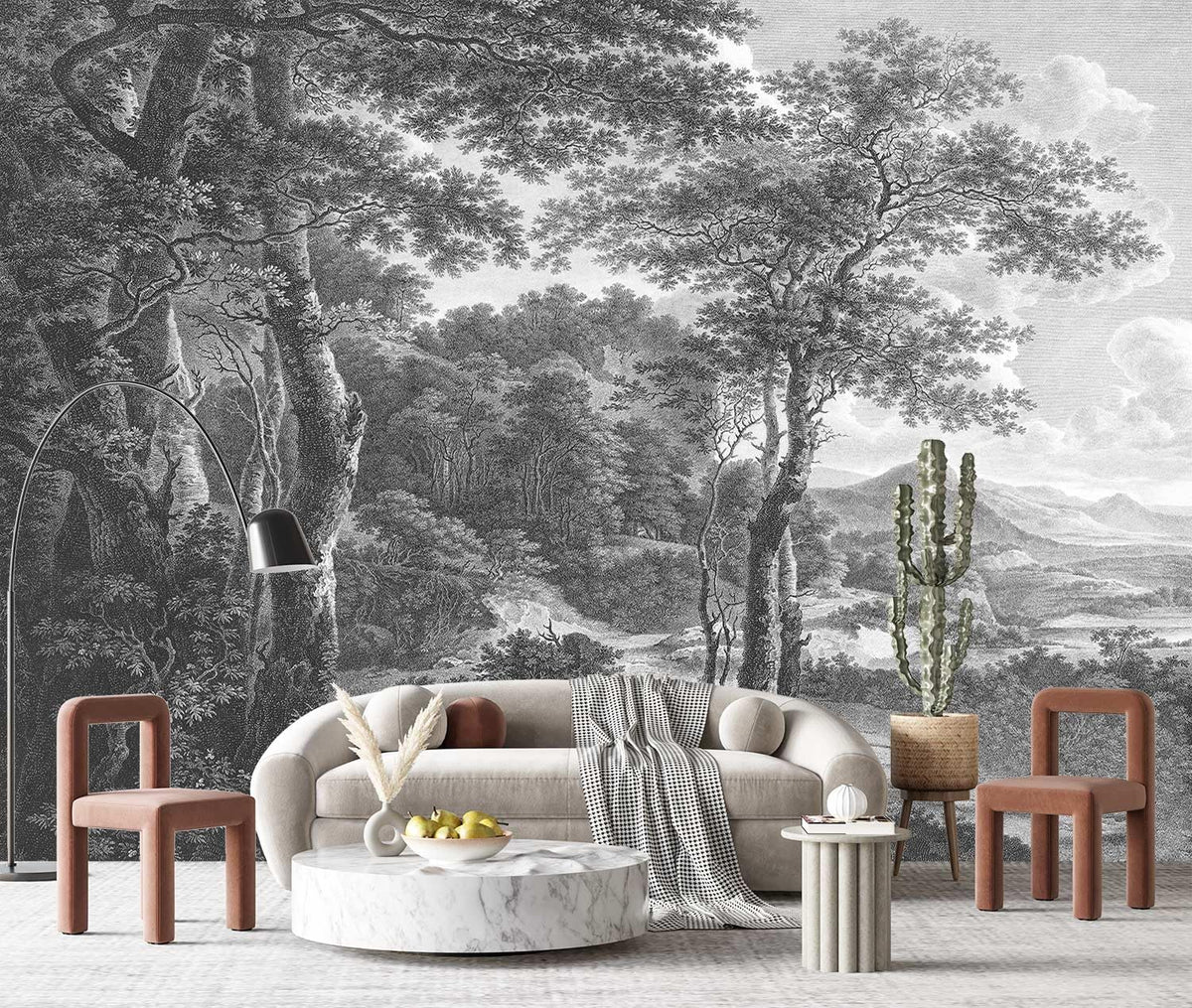 YQWDMX - Beige Forest Peel and Stick Wallpaper Jungle Self-Adhesive Mural for Living Room ZY12 L