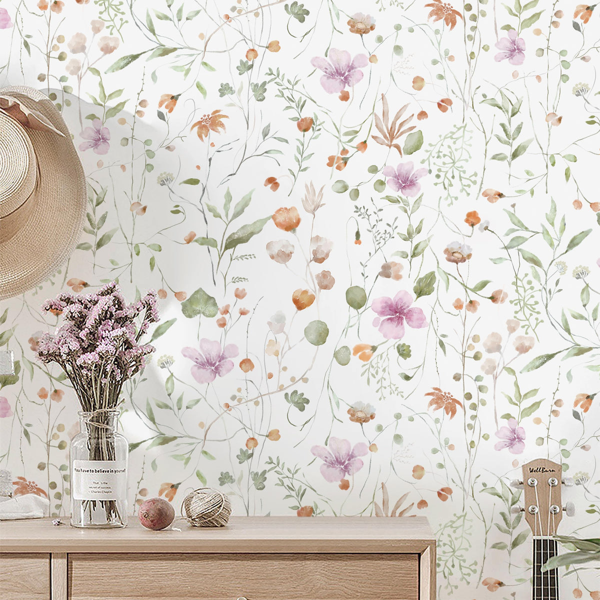 Peel and Stick Wallpaper Boho Pink and White Floral Wallpaper for Bedroom Bathroom Removable Self-adhsive Contact Paper for Cabinets Nursery Shelf Liner 17.3" x 394"