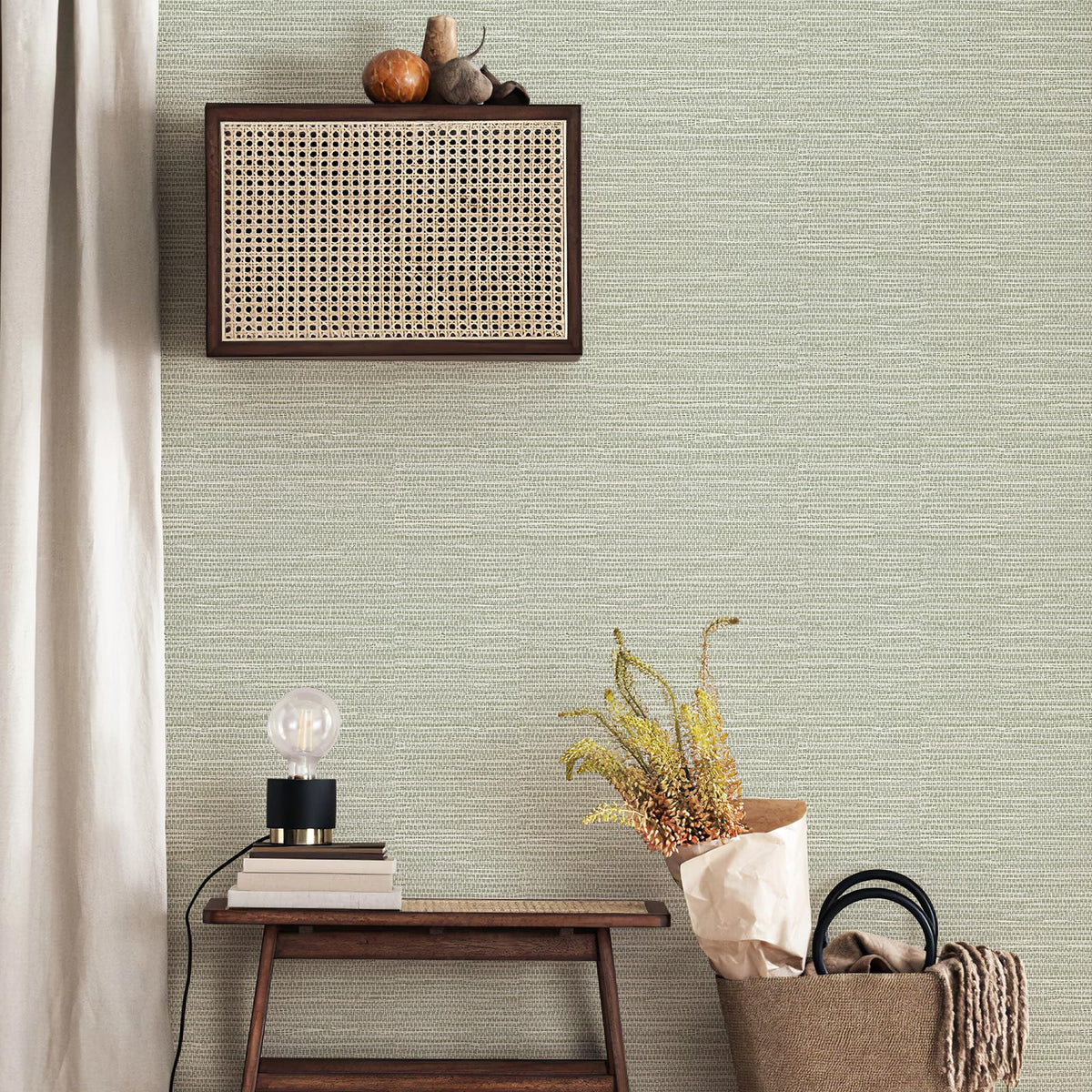 Simon&Siff Textured Grasscloth Peel and Stick Wallpaper 17.7"x394" Neutral Faux Grassweave Wallpaper Waterproof Self Adhesive Removable Wallpaper Mural for Home Decor Bedroom Kitchen Cabinet