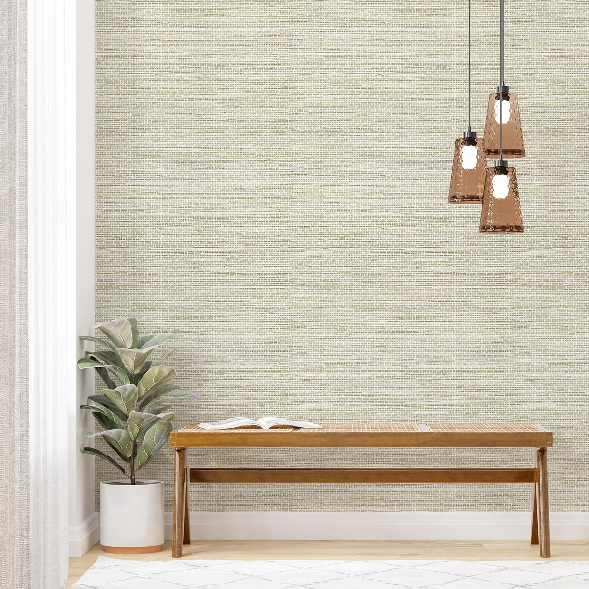 Simon&Siff Textured Grasscloth Peel and Stick Wallpaper 17.7"x394" Neutral Faux Grassweave Wallpaper Waterproof Self Adhesive Removable Wallpaper Mural for Home Decor Bedroom Kitchen Cabinet