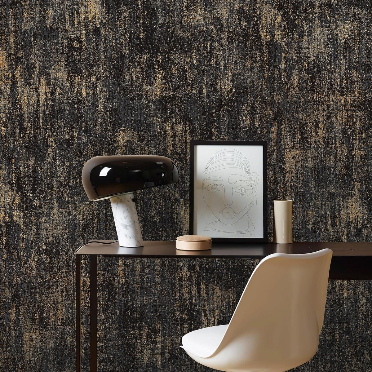 JiffDiff Vintage Metallic Peel and Stick Wallpaper Industrial Metallic Concrete Wall Paper Modern Stick on Wallpaper Self Adhesive Contact Paper(17.3" x 1200" Black Gold)