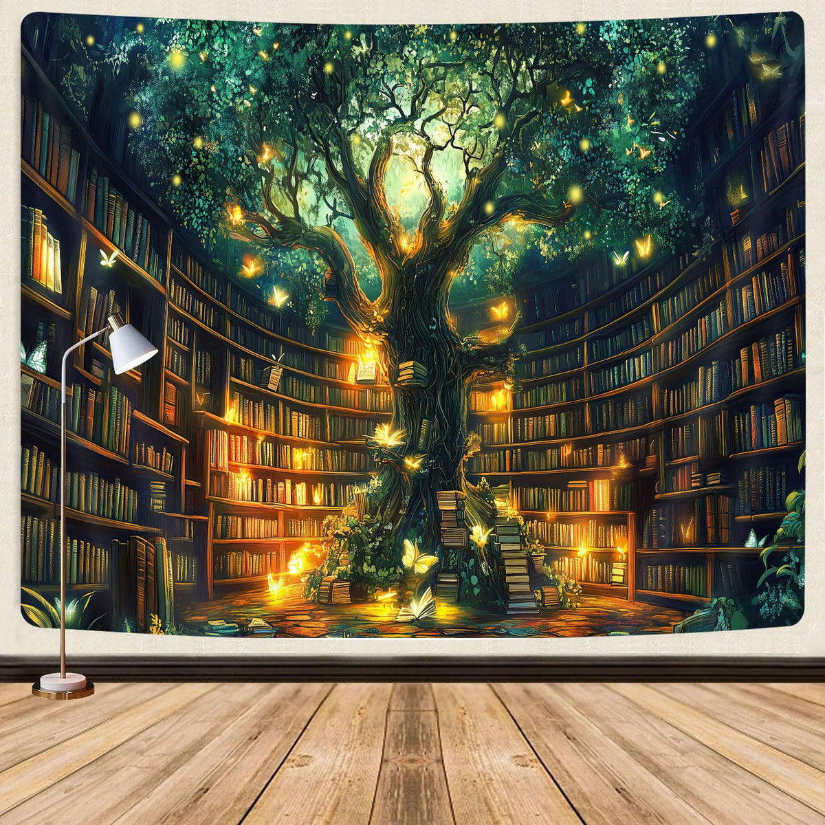 GOAOK Fantasy Library Tapestry For Classroom, Mysterious Tree Magic Bookshelf Aesthetic Tapestries, Witchy Fairytale Tree Vintage Bookshelf Book Art Tapestry Wall Hanging College Room Bedroom, 60"X40"