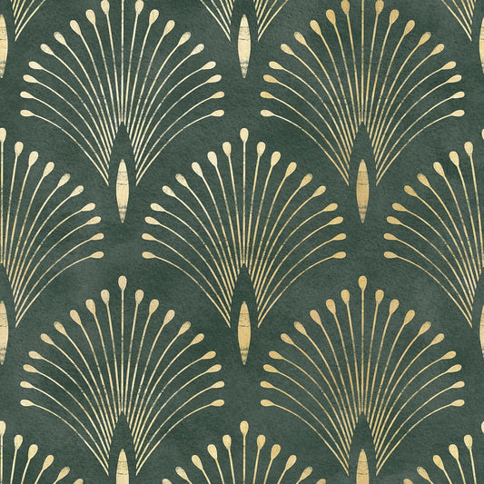 17.5x393 Art Deco Peel and Stick Wallpaper Geometric Dark Green and Gold Wallpaper for Bathroom Living Room Accent Wall Cover Waterproof Classy Vinyl Contact Paper for Cabinets Shelf Liner
