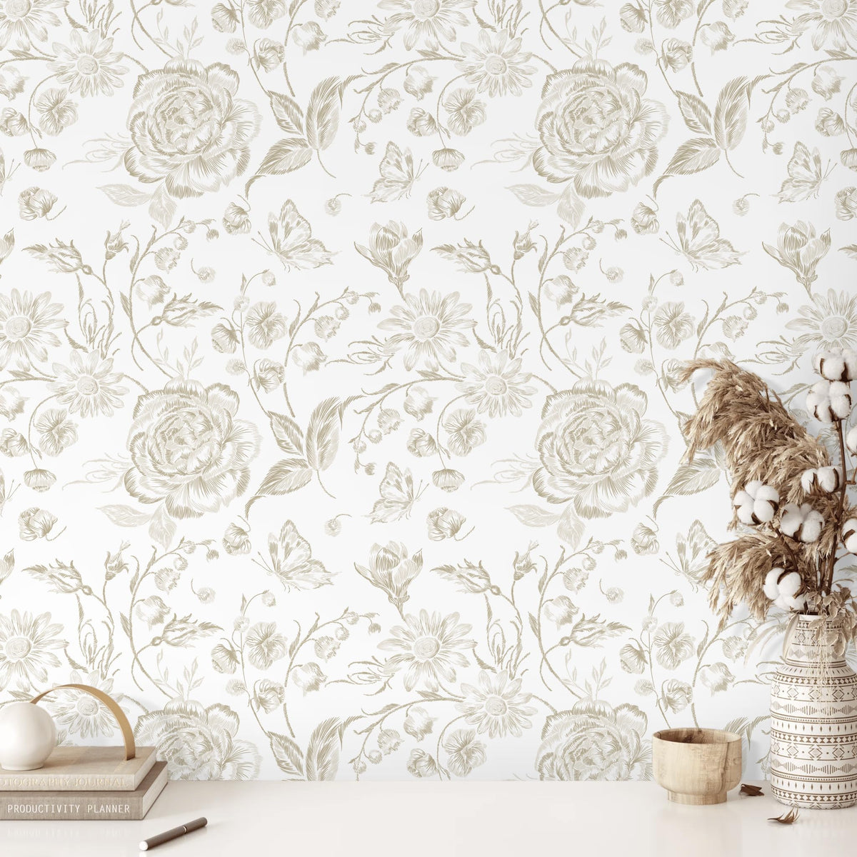 Peel and Stick Wallpaper Boho Pink and White Floral Wallpaper for Bedroom Bathroom Removable Self-adhsive Contact Paper for Cabinets Nursery Shelf Liner 17.3" x 394"