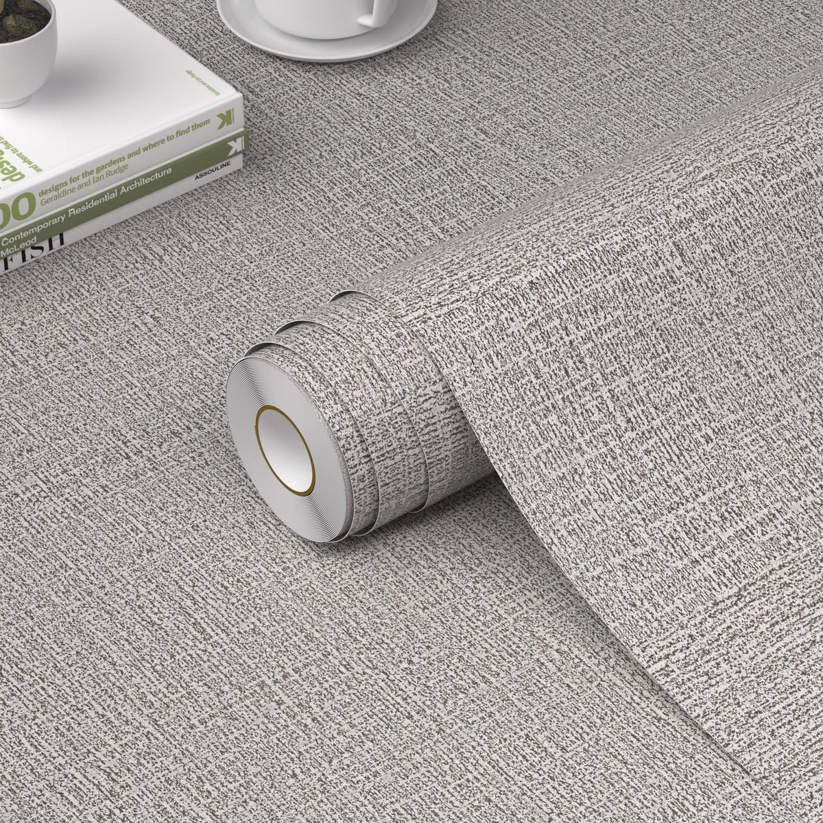 WADILE Grasscloth Peel and Stick Wallpaper 15.7in x 78.7in, Textured Contact Paper for Cabinets, Faux Linen Wall Paper Pull and Stick, Fabric Vinyl Wallpaper Self Adhesive Light Gray
