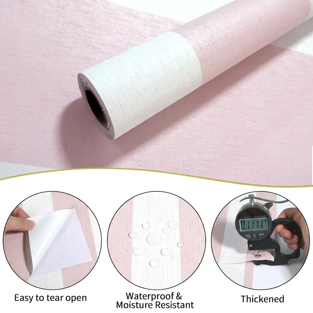 1 Roll Self-Adhesive Modern Vertical Striped Wallpaper, 4 Colors (Pink/White, Blue/White, Green/White, Black/White), 40cm/15.7" Wide Waterproof, for Bedroom & Rental Apartment Renovation