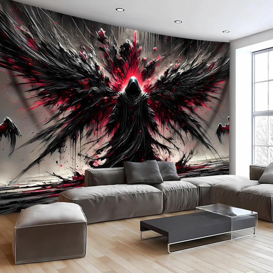 1-Piece Geometric Black Wings & Robe Art Wall Tapestry, HD Print Detail Home Decor, Wrinkle Resistant Synthetic Polyester Wall Art, Hand-Sewn Edges Durable Indoor/Outdoor No-Installation Room Decor Home Inspo,sohochic