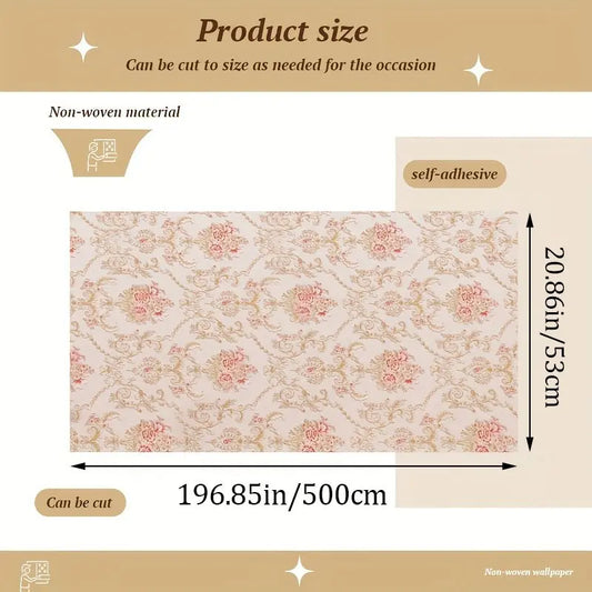 One roll of self-adhesive, thickened non-woven wallpaper, easy to tear and clean, with a finely embossed pastoral floral pattern, 20.86 inches x 197 inches, suitable for bedroom, living room feature walls, and other home decoration.