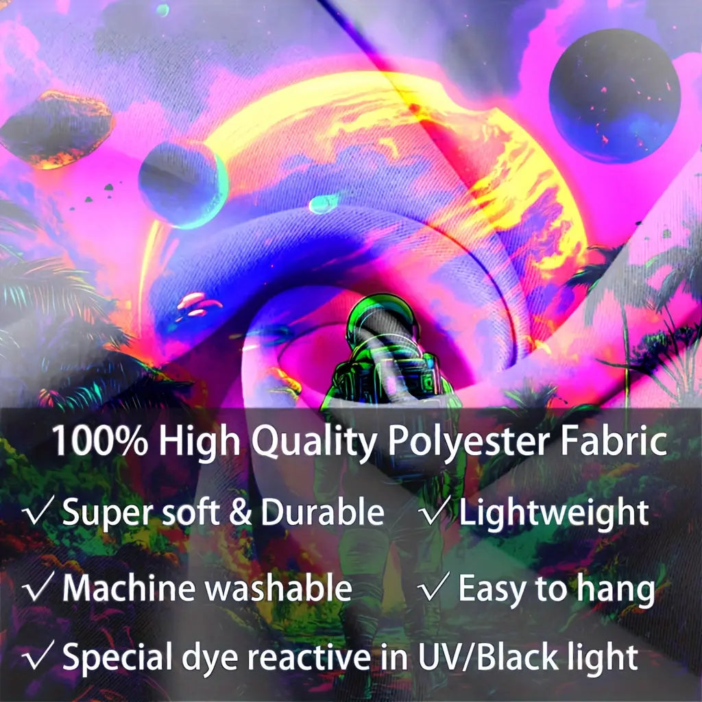 Interstellar Astronaut Tapestry - UV Reactive Polyester Party Backdrop, Glow in the Dark Space Adventure Wall Hanging, Summer Holiday Decor, No Electricity Needed